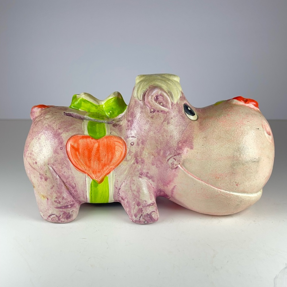 Vintage purple chalkware hippo piggy bank - Picture 4 of 12